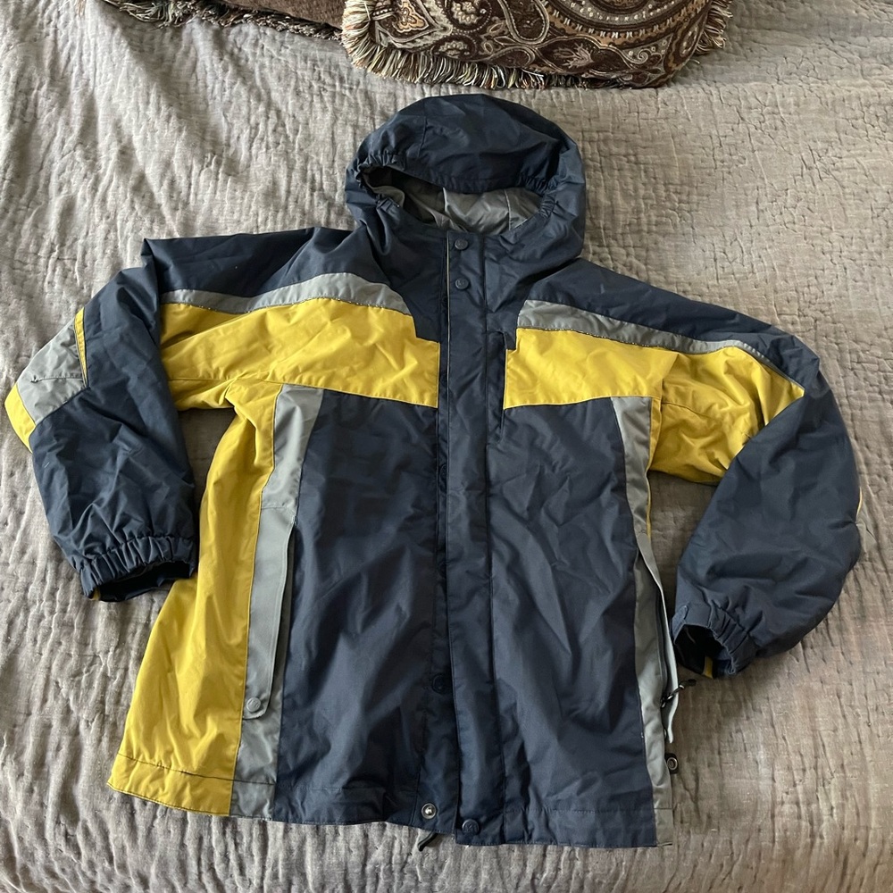 REI Boy's Blue Yellow Retro Hooded Zip Up Jacket Blue Flannel Insert Sz L 14/16 - Picture 3 of 16
